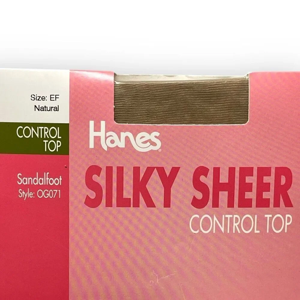 Hanes Silky Sheer Control Top Tights Nylon Style OG071 Sandalfoot Sz EF Natural